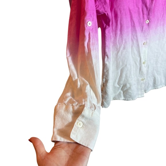 Jason Wu Dip Dye Ombre Linen Blend Button Down Top, XS - Picture 3 of 10